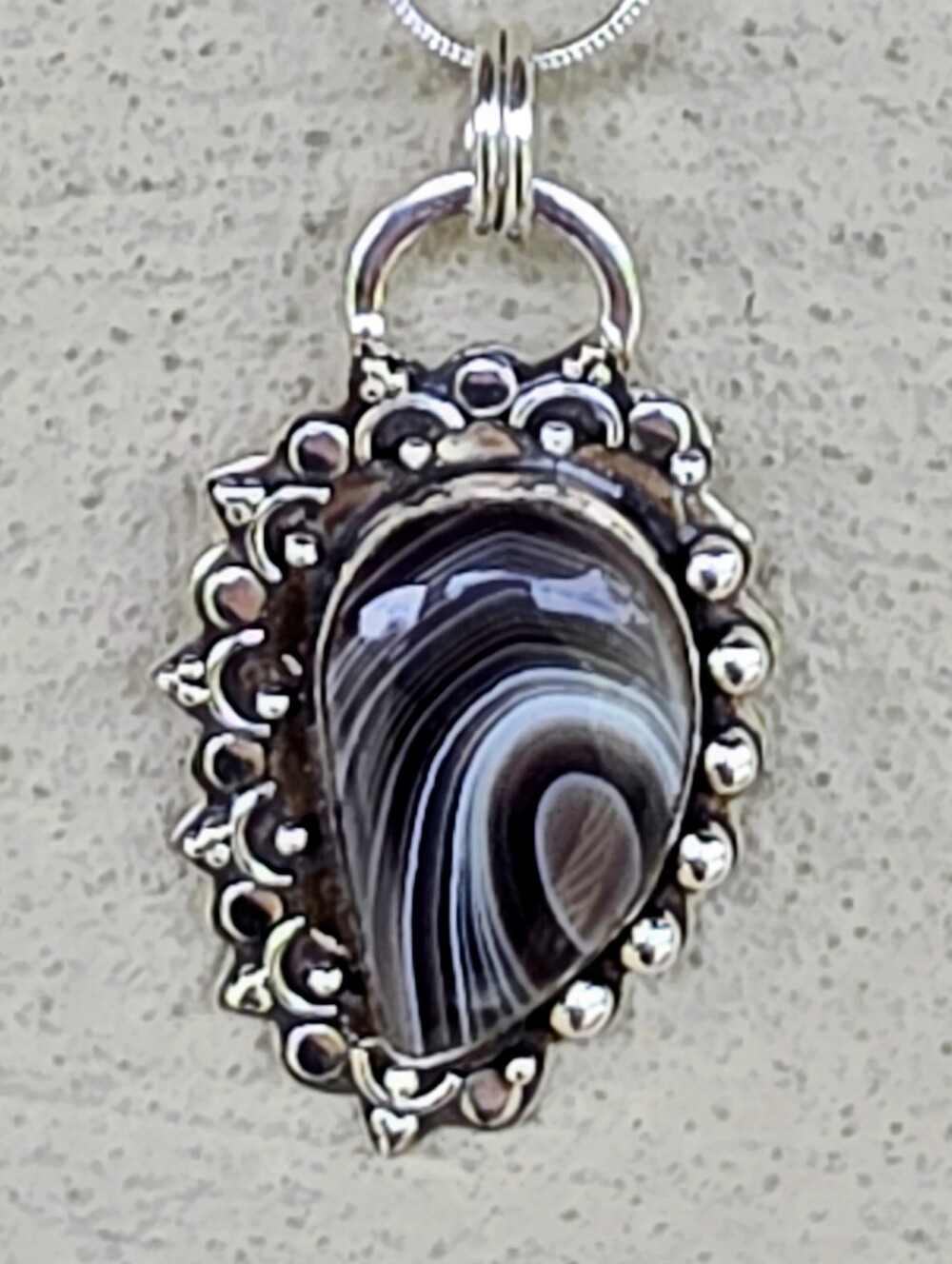 Botswana Agate Gemstone Pendant In 925 Sterling Silver (2.15")